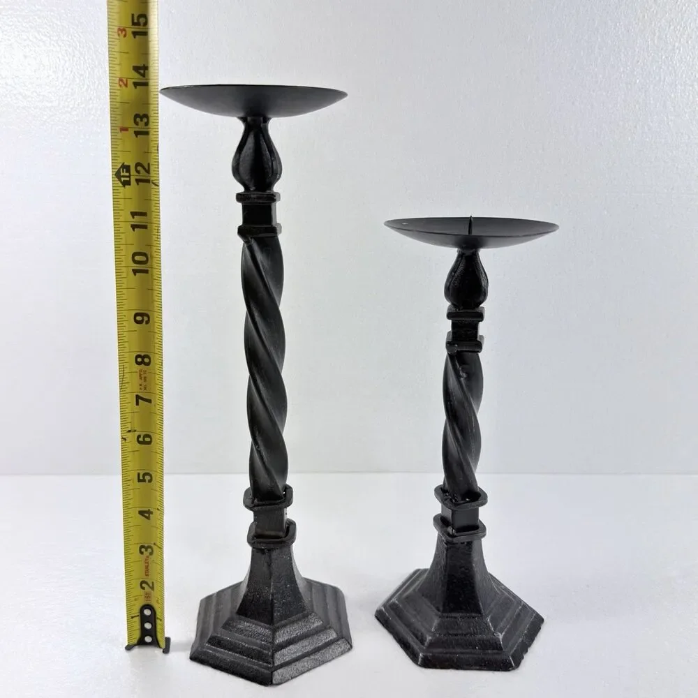 Vintage 2 Black Twist Cast Iron  Candle Holders 14